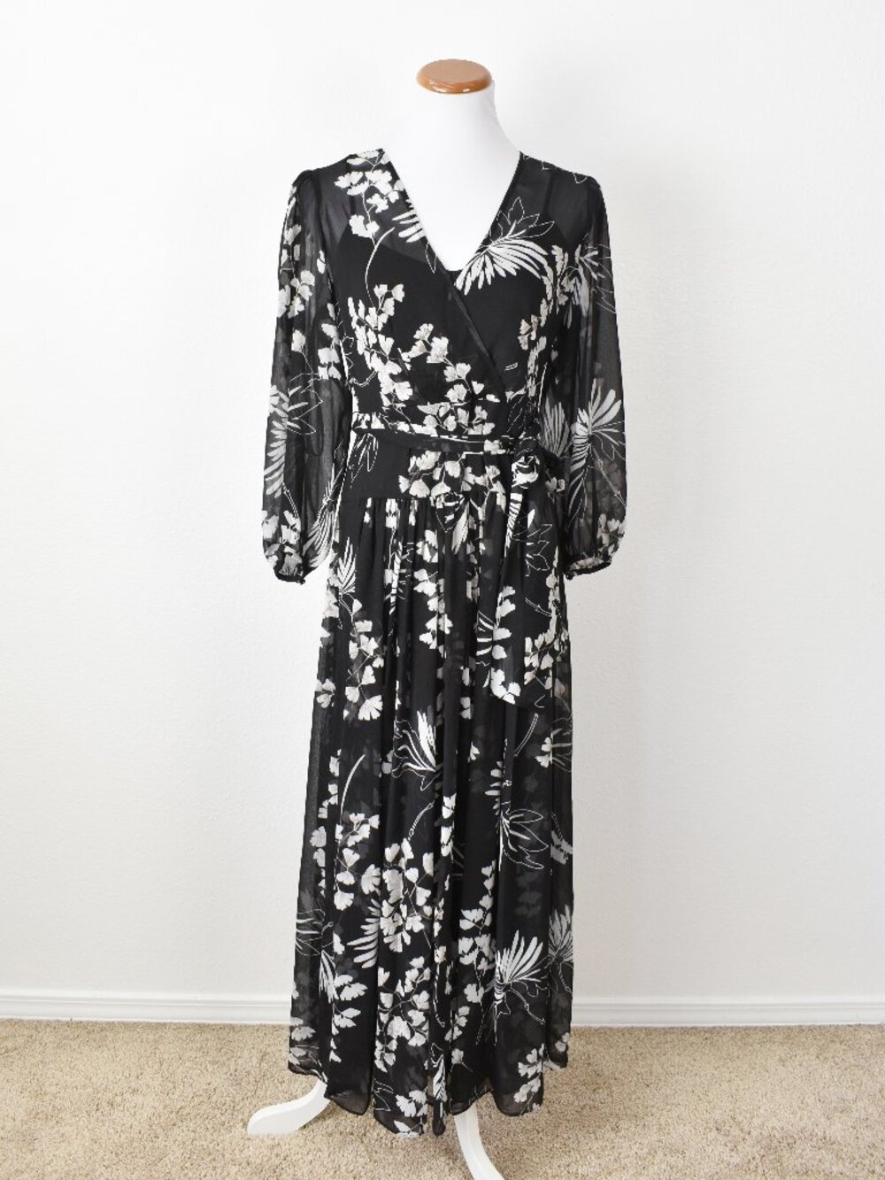 Calvin Klein Floral Chiffon Faux Wrap Midi Dress - 8